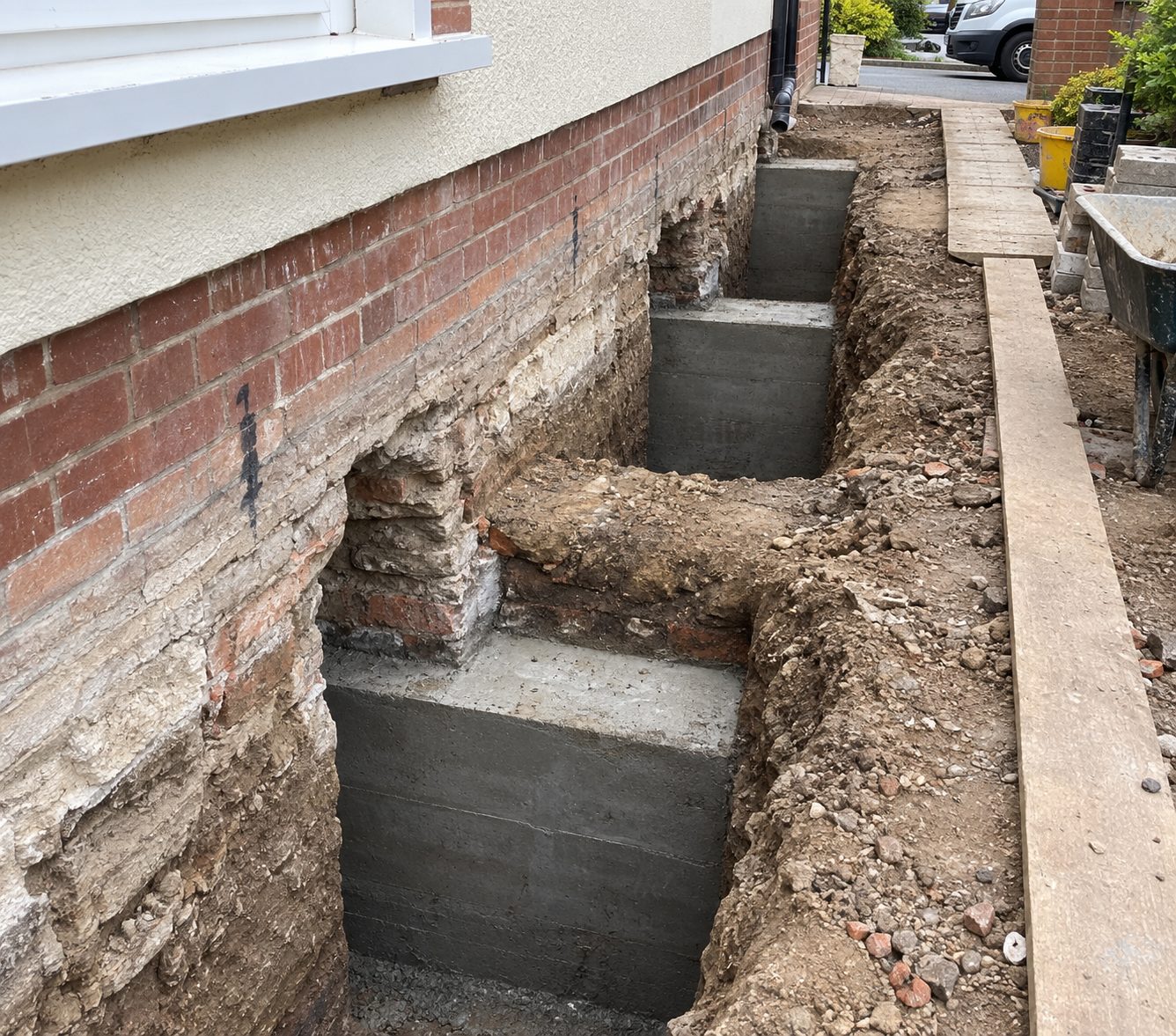 Structural underpinning excavation and concrete works